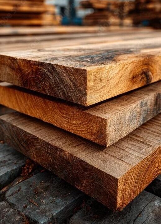 Stock-Foto „Stacked wooden planks in a lumber yard during a sunny day“ _ Adobe Stock.jpg